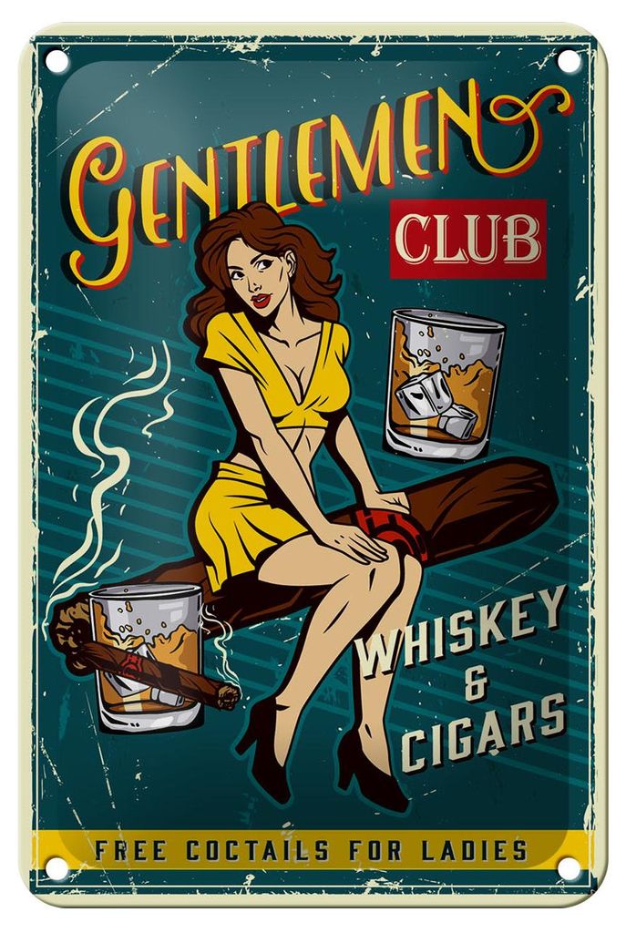 Blechschild Spruch 12x18 cm Gentlemen whiskey and cigars club Deko Schild