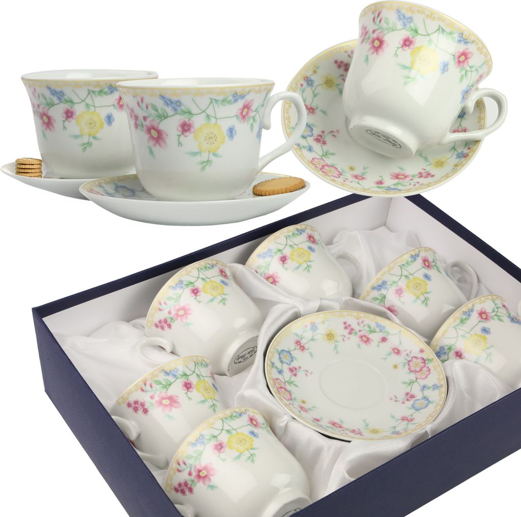 Tassen und Untertassen Festa Italia IRIS Weißes Porzellan Tasse 6er x250ml