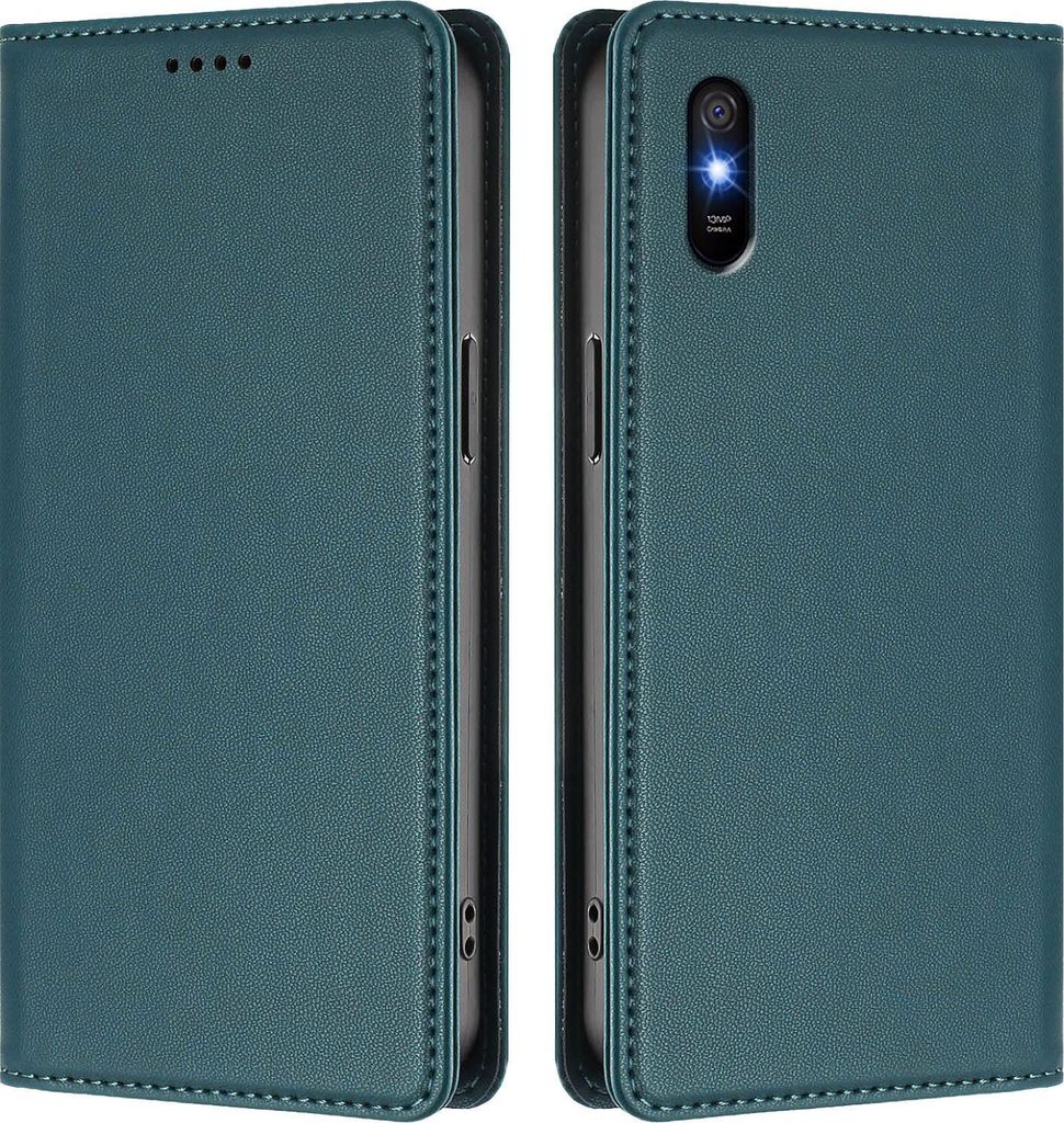 Handyhülle für Xiaomi Redmi 9A, Kunstleder Klapphülle Stoßfeste Magnetische Hülle mit Ständer Grün