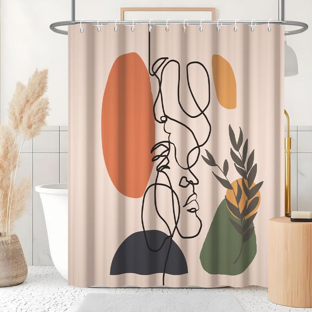 Duschvorhang 180 x 200 cm, Terrakotta-Boho-Stil, abstraktes oranges Muster, schimmelresistent, wasserdichtes Polyestergewebe, waschbar, mit 12 Hake...