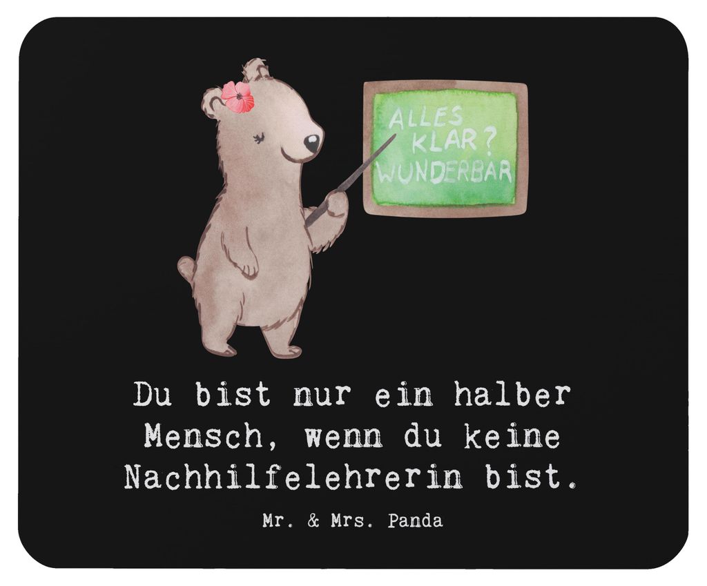 Mr. & Mrs. Panda Mauspad Nachhilfelehrerin Herz - Schwarz - Geschenk, pc mousepad, Nachhilfeunterricht, Mouse Pad, laptop, Lustig, Spruch, Witzig