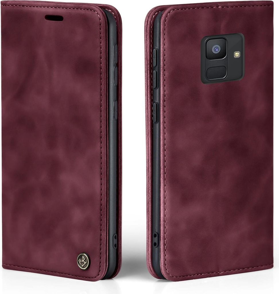 Handy Hülle für Samsung Galaxy A6 2018 Klapphülle Bookcase Flip Cover Handy Tasche Etui Farbe: Weinrot