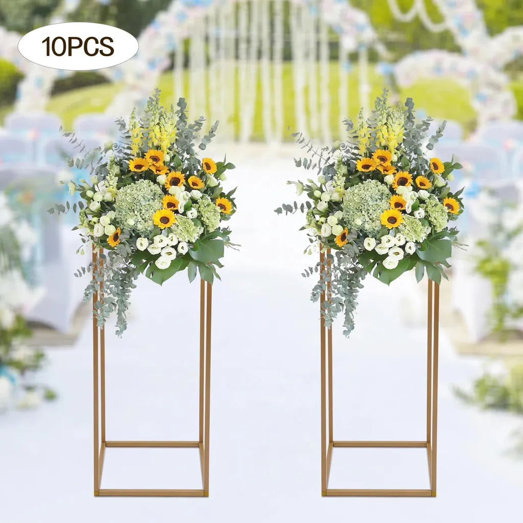 Décoration de Table Mariage : Support Colonne Or 60cm pour Fleurs 10pc