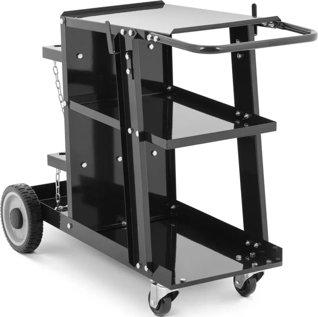 Chariot de soudeur robuste 65kg - 3 niveaux de rangement en acier noir
