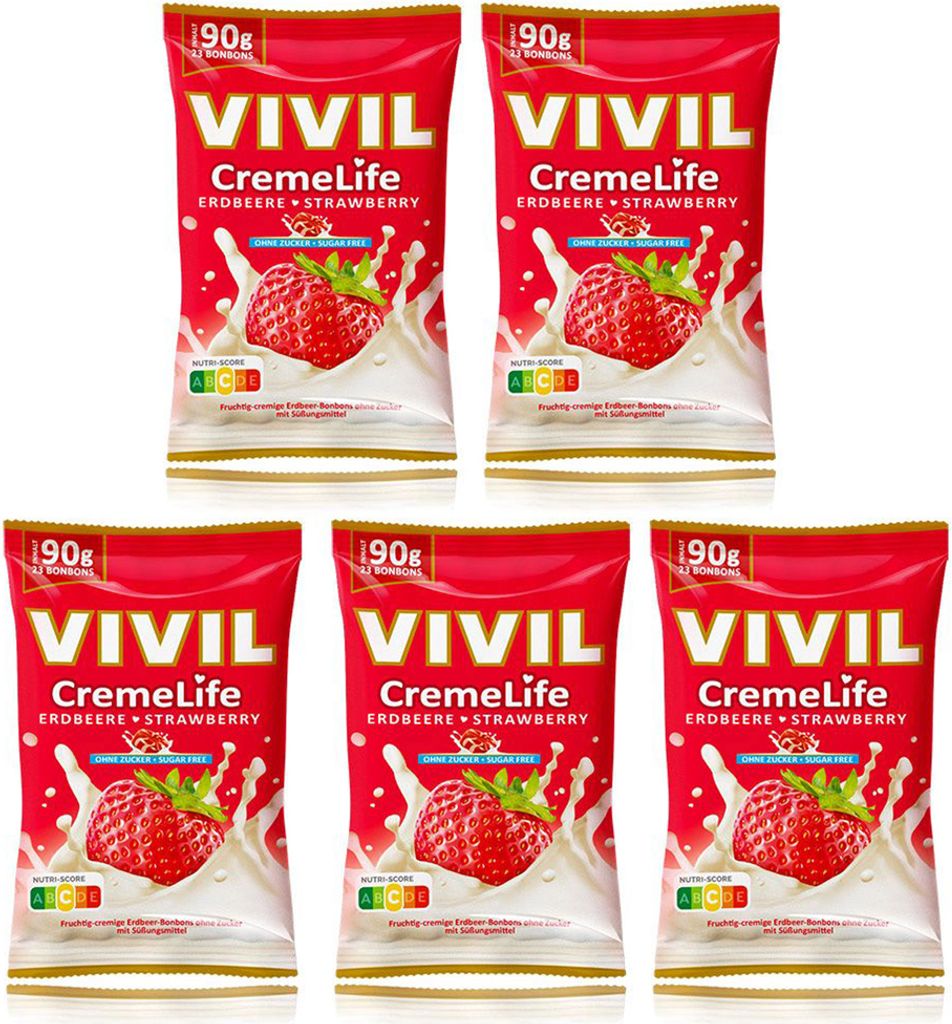 Vivil Creme Life Fraise bonbons fruités sans sucre 90g Image du produit 