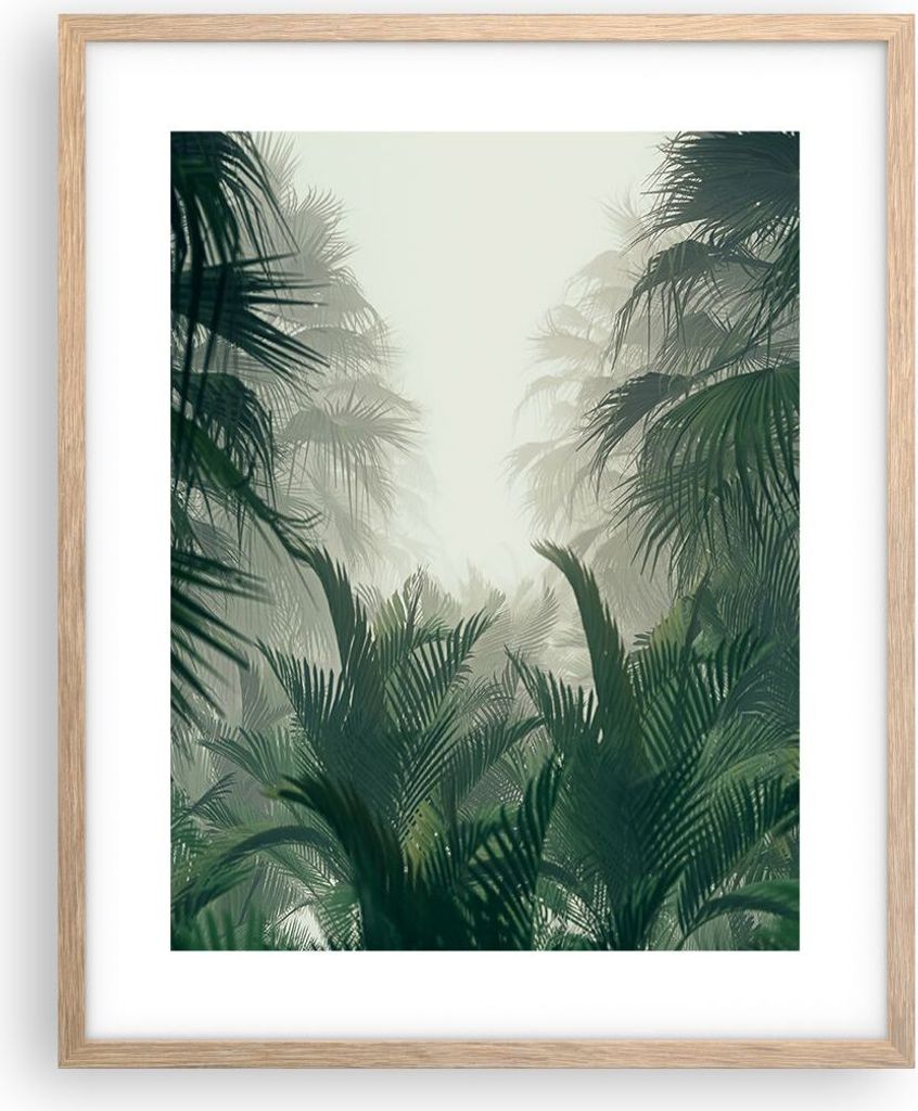 Gerahmtes Poster - Rahmen in heller Eiche - Dschungel Blätter Palmen - 40x50 cm - Wand Bild - Wanddeko - Wandbilder - Kunstposter - Wandposter - B...