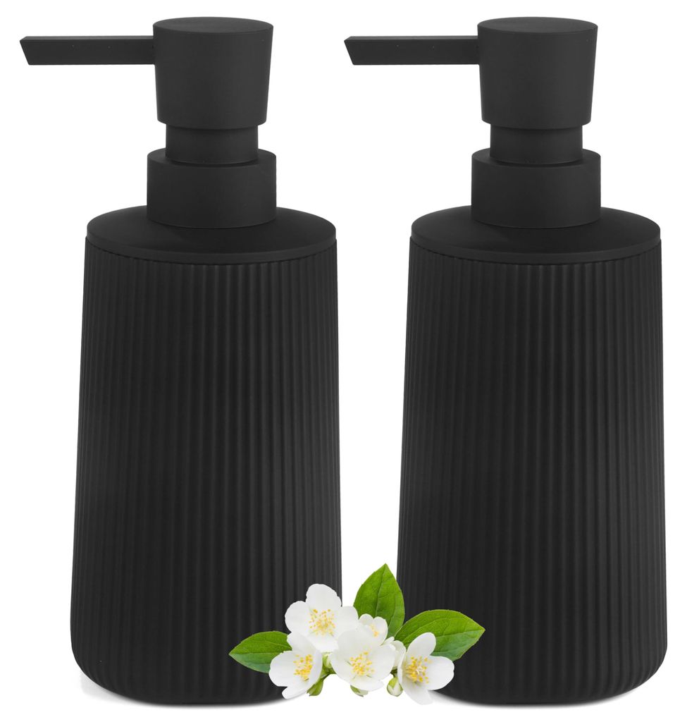 Moderne schwarze Seifenspender aus Kunststoff, Spülmittelspender, Seifenspender für Bad und Küche, Seifenspender mit Pumpe (schwarz, 2 Stück)