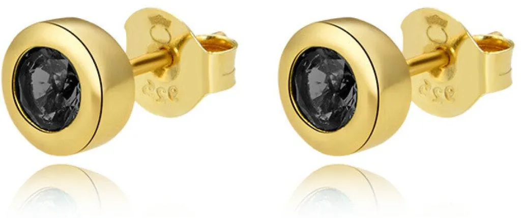 Boucles d'oreilles Argent et Or Jaune avec Oxydes de Zirconium Noirs