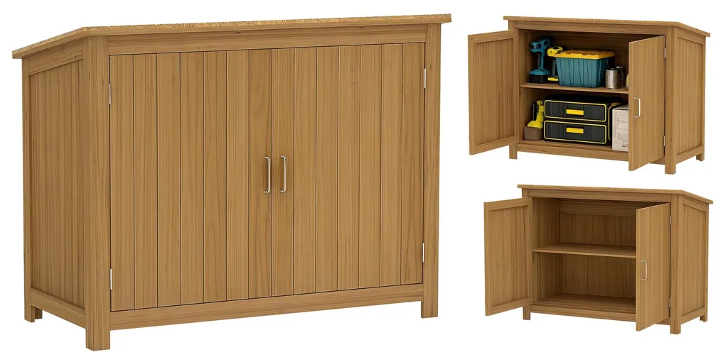Armoire bois 2 étagères pour balcon et terrasse, toit goudronné