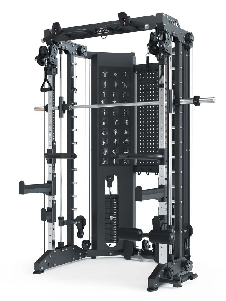 ATLETICA Raven | Multipresse | Kabelzug mit 1:1 oder 1:2 Übersetzung | All-In-One Kraftstation | separater Ruderzug mit 1:1 | 2 x 90 kg Gewichtsblock