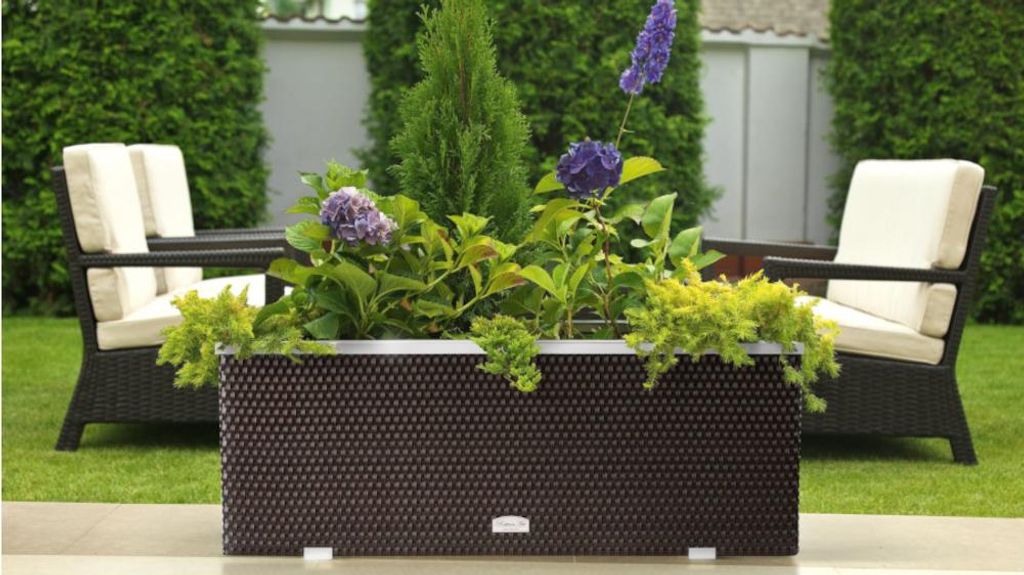 Rattan Pflanzenkübel rechteckig Dunkelbraun 150 x 39 x 50 Produktbild 