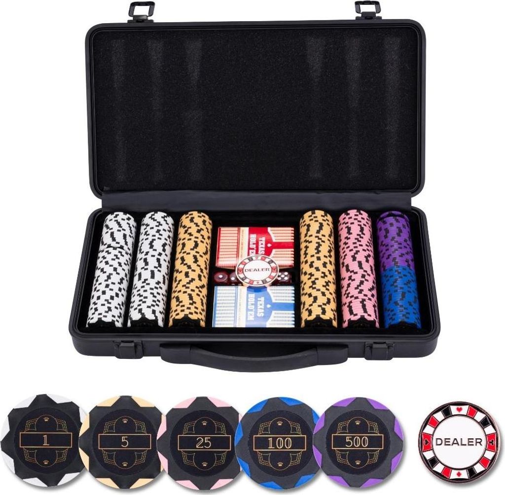Pokerset im schwarzen Koffer – 300 Wertchips (14 Gramm)