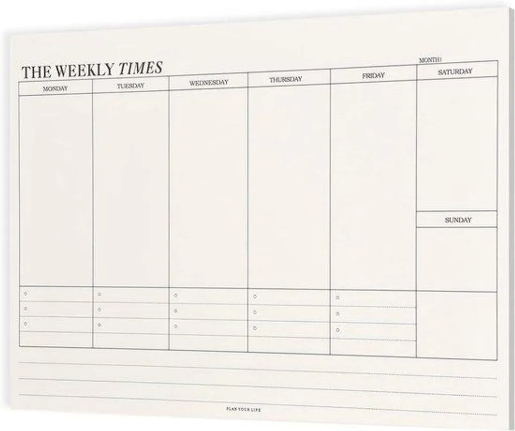 Semainier de Bureau Planificateur Hebdomadaire 60 Pages Grand Format