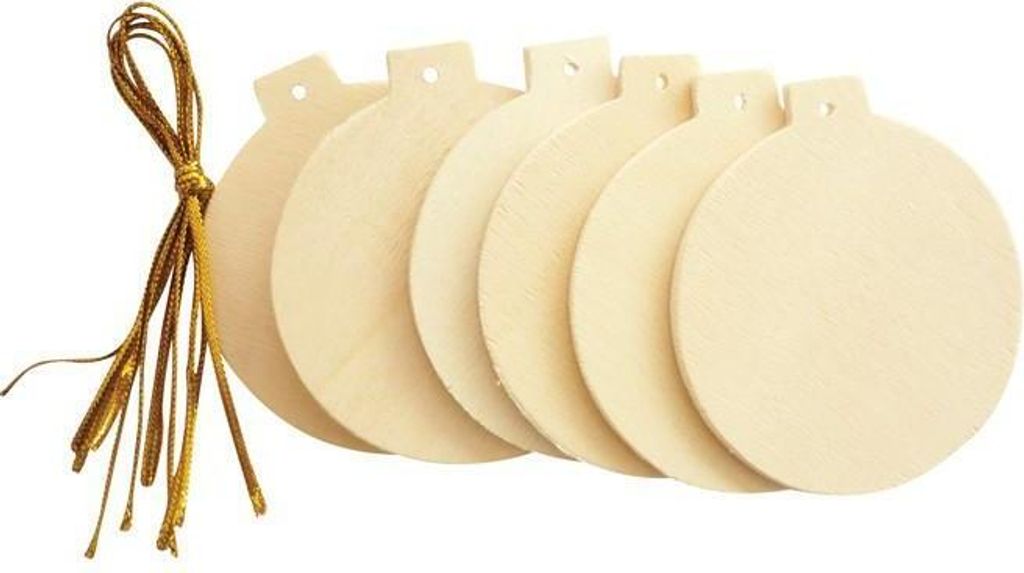 6 Holz-Weihnachtskugeln, 6 cm, Rohlinge zum Bemalen und Produktbild 