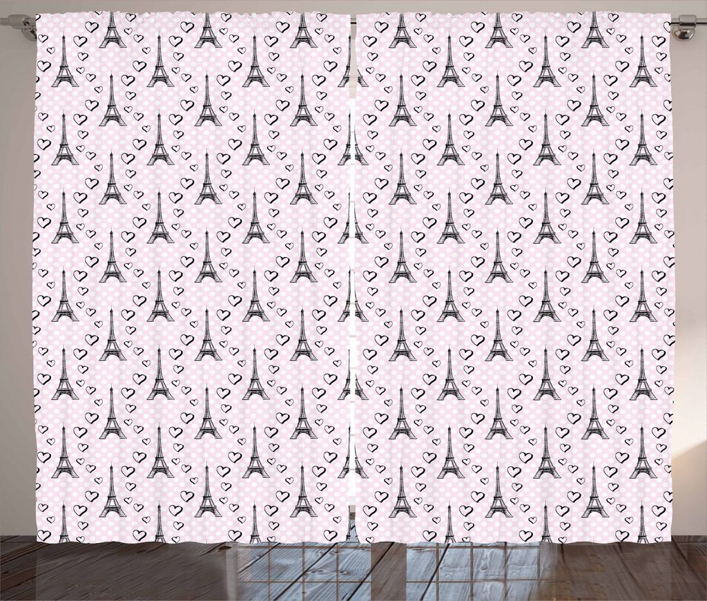 ABAKUHAUS Eiffel Rustikaler Vorhang, Tupfen-nette Herzen, Wohnzimmer Universalband Gardinen mit Schlaufen und Haken, 280 x 225 cm, Hellrosa Weiß S...
