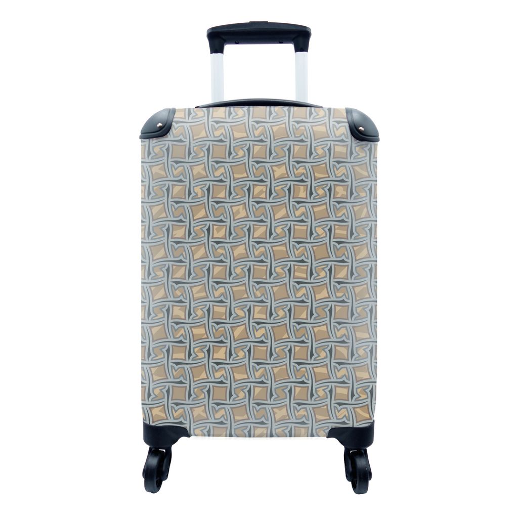 MuchoWow Koffer Handgepäck Trolley Rollkoffer Kleine Reisekoffer mit 4 Rollen - Braun - Muster - Geometrie - Cabin Size < 55x40x23 cm & 55x40x20...