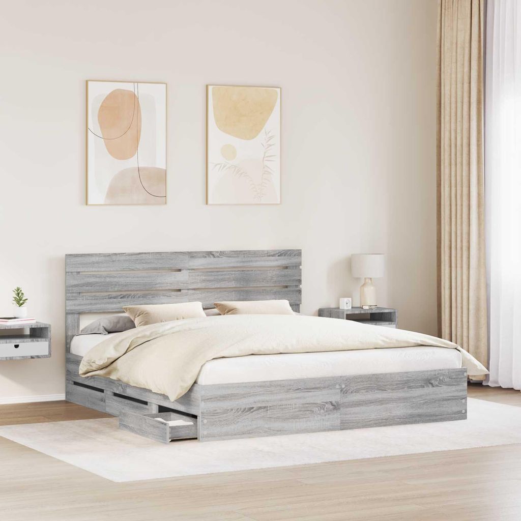 Cloris Designermöbel Bettrahmen Graues Sonoma 200 x 200cm Ingenieurs Holz - 2026Neu981719 - Klassische BettenJugendbett Tagesbett