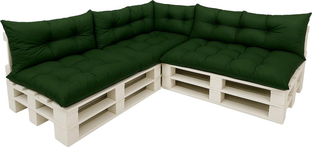 Palettenkissen Set 7-teilig Grün – Sitzkissen 120×50 cm & Rückenkissen 120×40 cm für Palettensofa, Lounge & Gartenmöbel palettenkissen out...