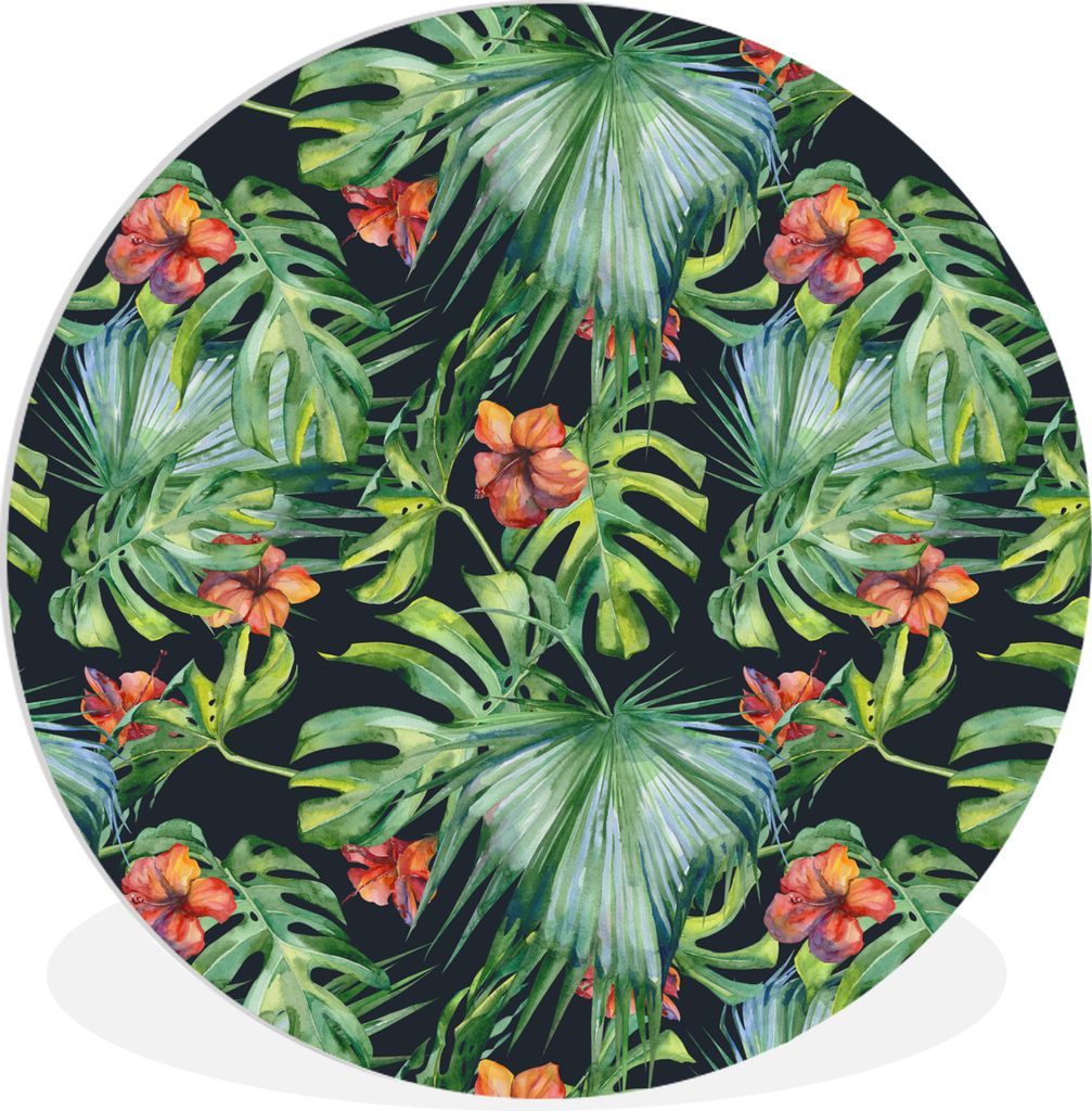 MuchoWow Rundes Wandbild - Runde Bilder Monstera - Dschungel - Blätter Ø 90 cm Kreis Wanddekoration Kunststoff - Wandkreis - Wandschmuck - Wand...