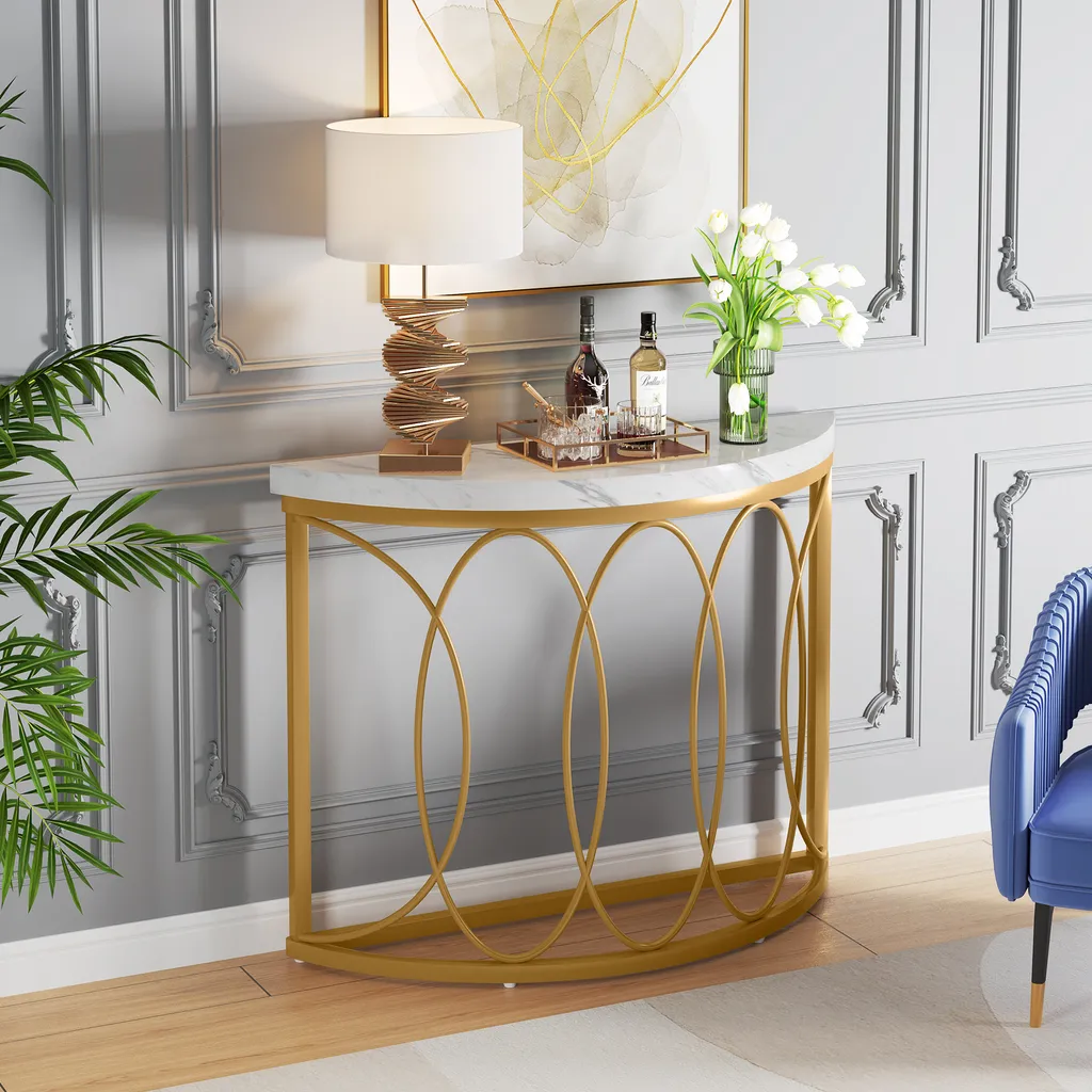 Table console étroite dorée marbre avec cadre métallique Tribesigns moderne - 6