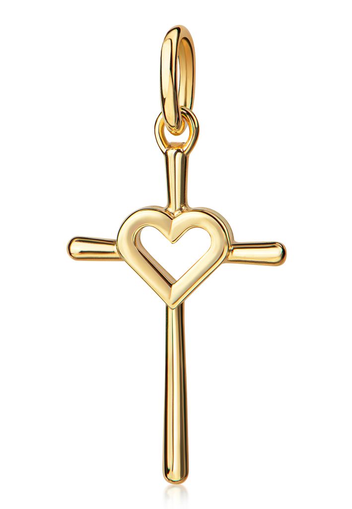 Kreuz-Anhänger mit Herz 585 Gold Goldkreuz aus Gelbgold mit Etui und Zertifikat