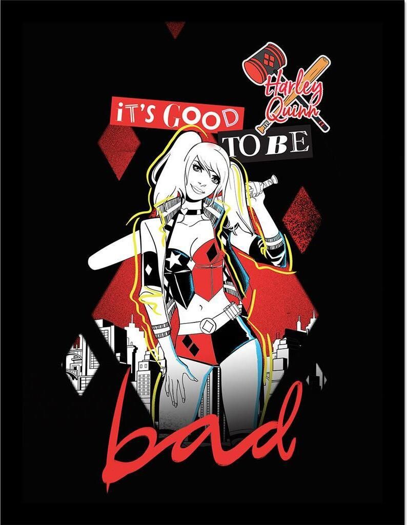 Batman - Gerahmtes Poster "Harley Quinn Bad" PM10985 (40 cm x 30 cm) (Schwarz/Rot)