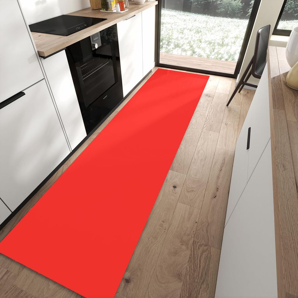 Küchenteppich 80x300cm rutschfest & abwischbar PVC Läufer - Roter Hintergrund I