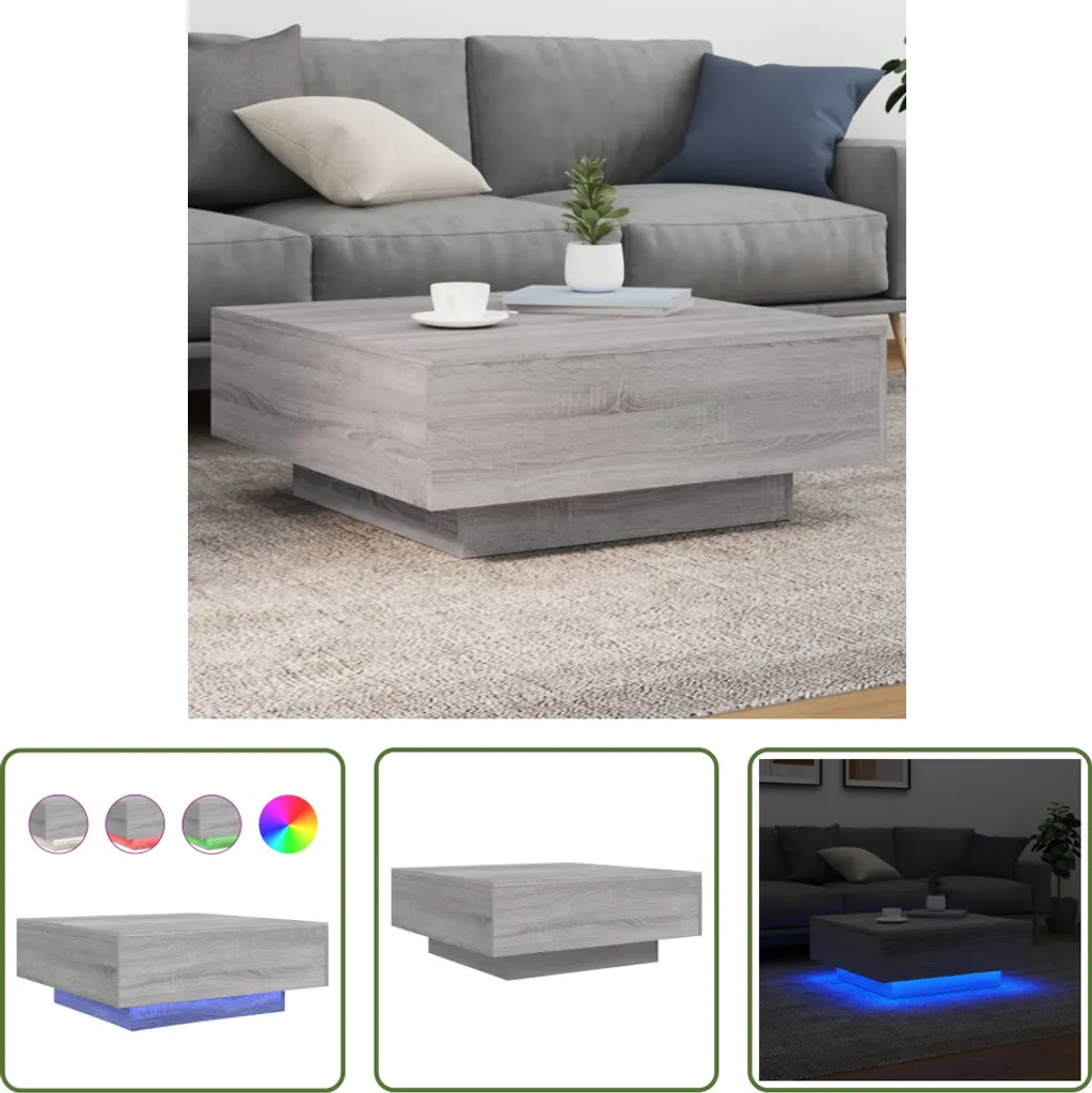 Tavolino Quadrato 80x80 LED Grigio Sonoma | Robusto e Funzionale