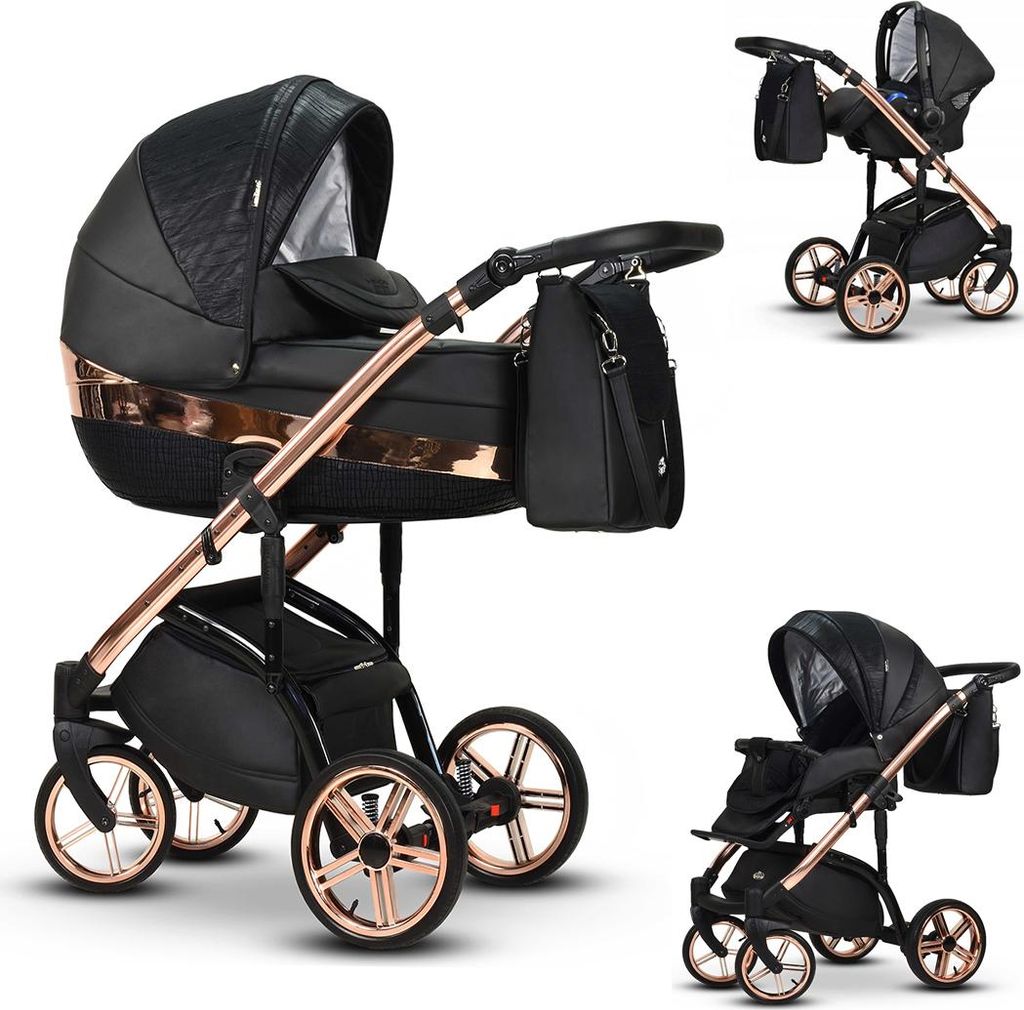 Kinderwagen-Set Vip Lux 4 in 1 inkl. Sportsitz, Autositz und umfangreichem Zubehör in Farbe Monte - in 21 Farben erhältlich