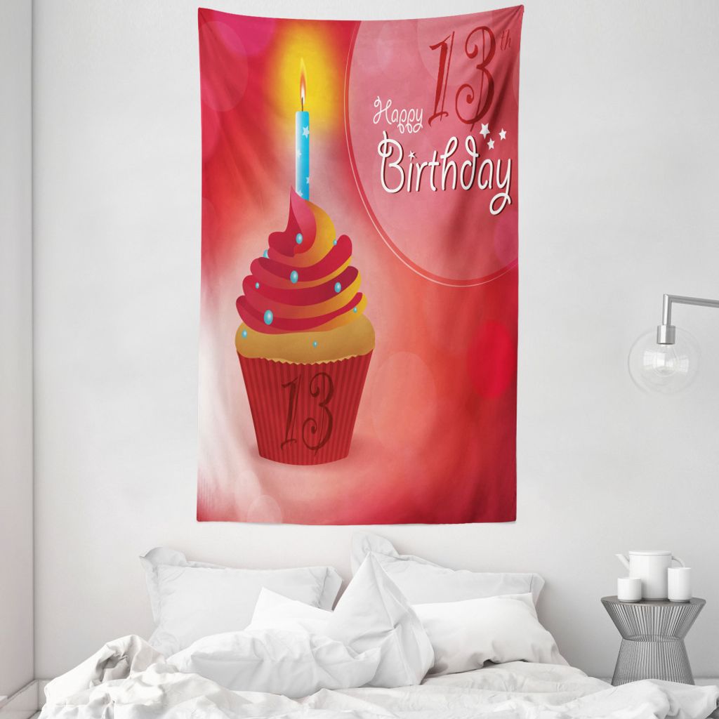 ABAKUHAUS rot Wandteppich und Tagesdecke, Cupcake 13 aus Weiches Mikrofaser Stoff Waschbar ohne Verblassen Digitaldruck, 140 x 230 cm, Red Orange Blue