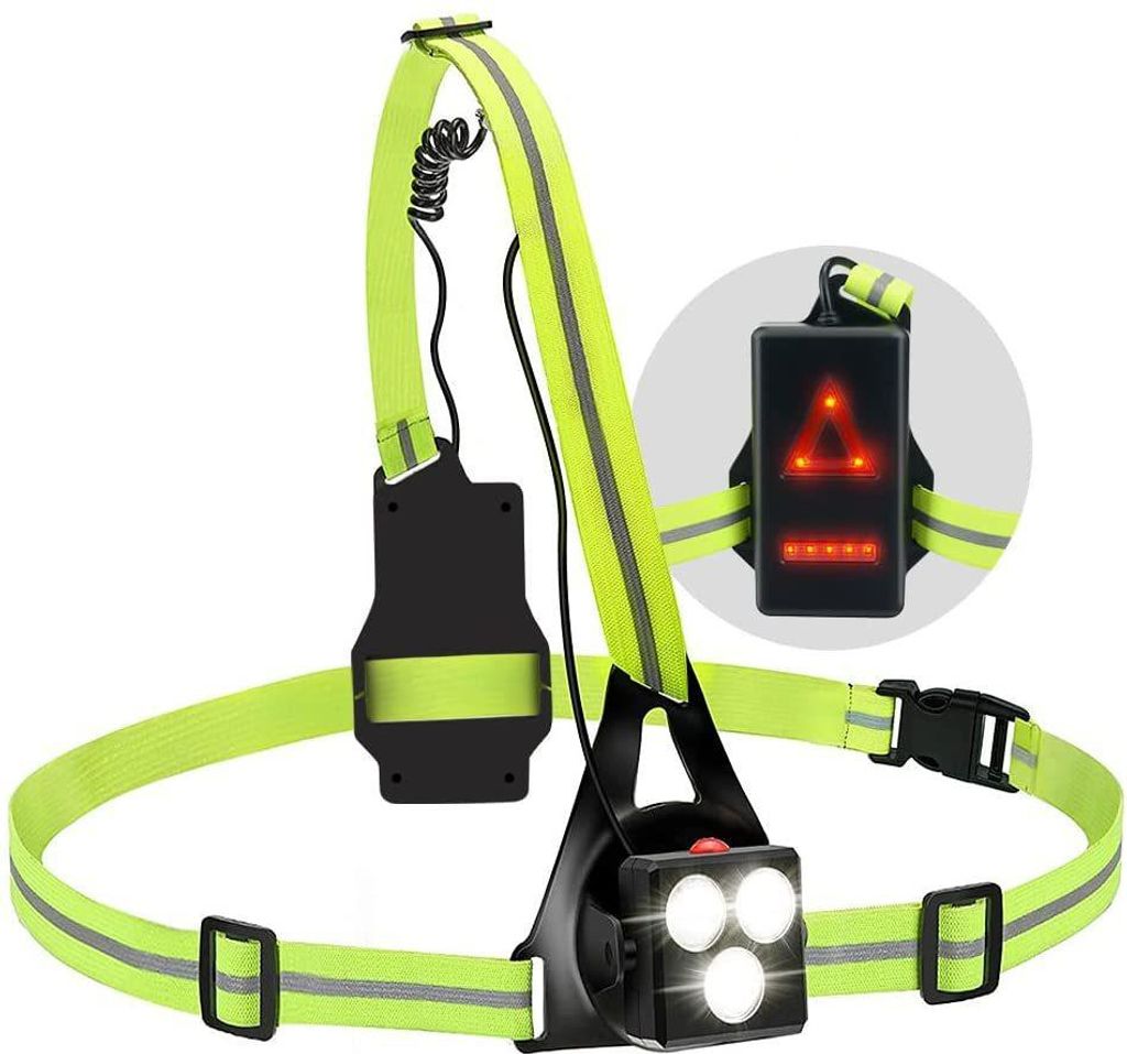Lauf-Stirnlampe, ultrahelles, verstellbares 120°-LED-Brustlicht, per USB wiederaufladbare Lauf-Brustlampe mit 3 Beleuchtungsmodi, Brustlicht mit R...
