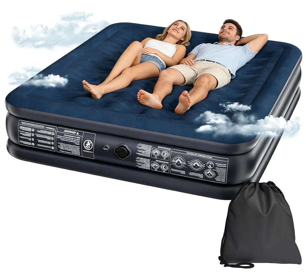 Lit gonflable d'appoint pour invités et camping luxe 2 places 46 cm