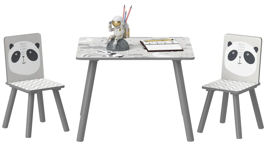 Coin bureau enfant table et chaises grises pour dessiner et s'amuser