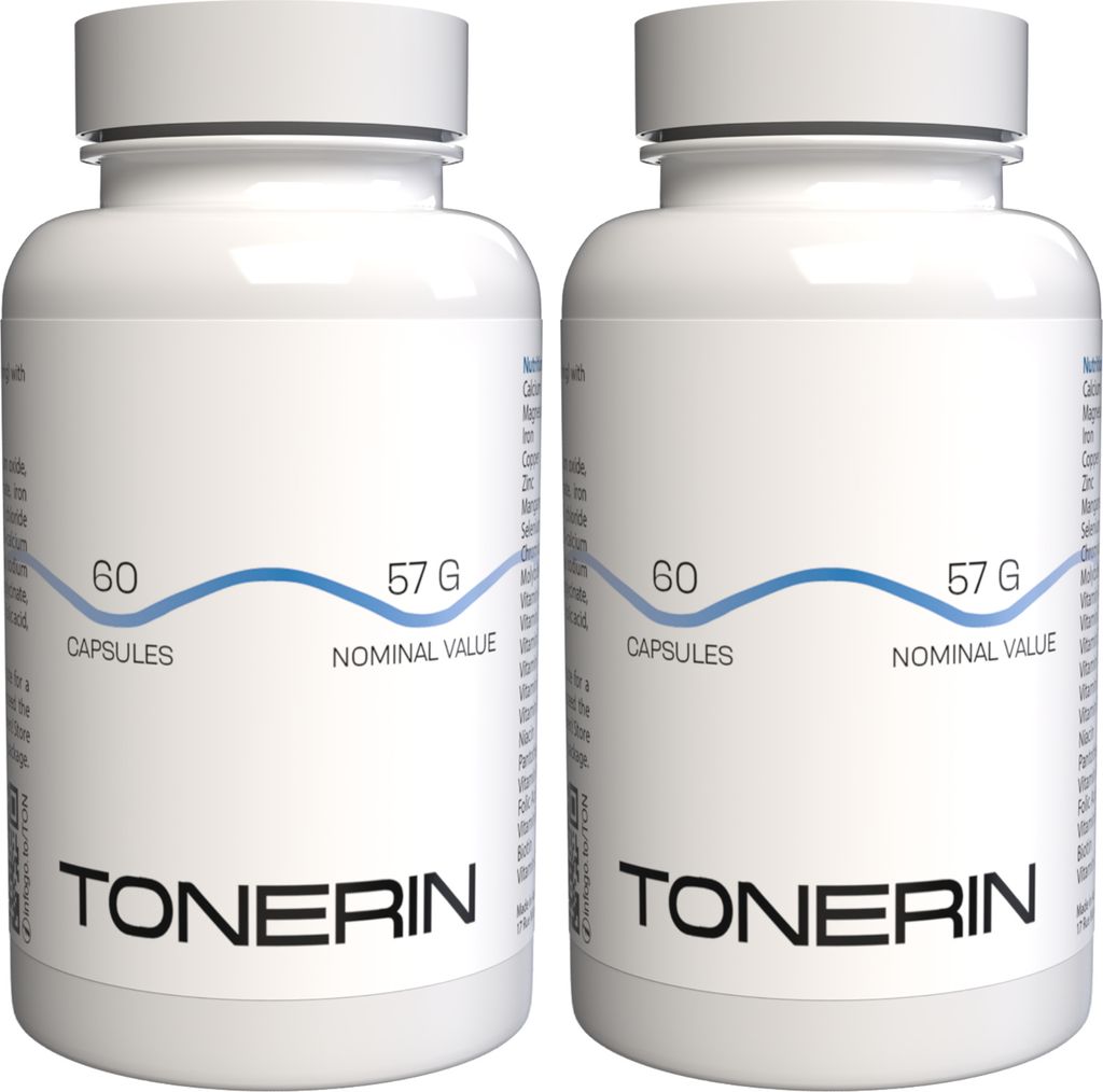TONERIN - 120 Kapseln (2x60) hochdosiert - Original Rezept aus der Schweiz - Vegan & Pflanzlich mit Vitaminen & Mineralien - 2er Pack