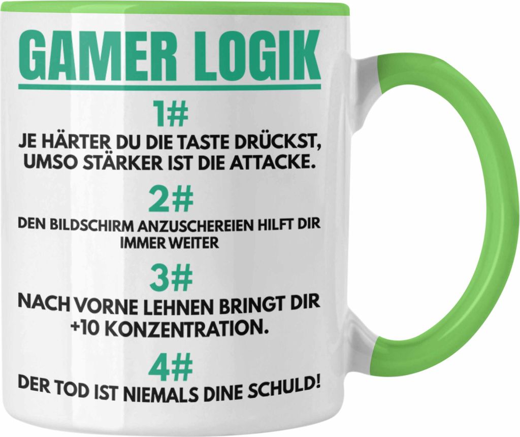 Trendation - Gamer Logik Tasse Geschenk für Jungs Jungen Geschenkidee zum Geburtstag Lustiger Spruch (Grün)