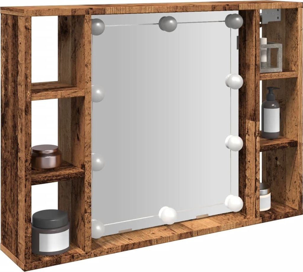 "im Angebot" Spiegelschrank mit LED-Leuchten moderne - Kommode - Altholz-Optik 76x15x55 cm - Beistellschrank CC24321