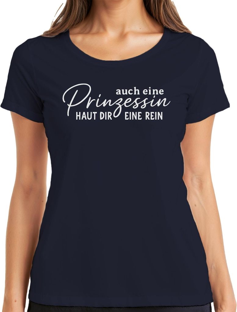 Auch eine Prinzessin haut dir eine rein lustiger Mädchen Spruch Damen T-Shirt, Navy, XL