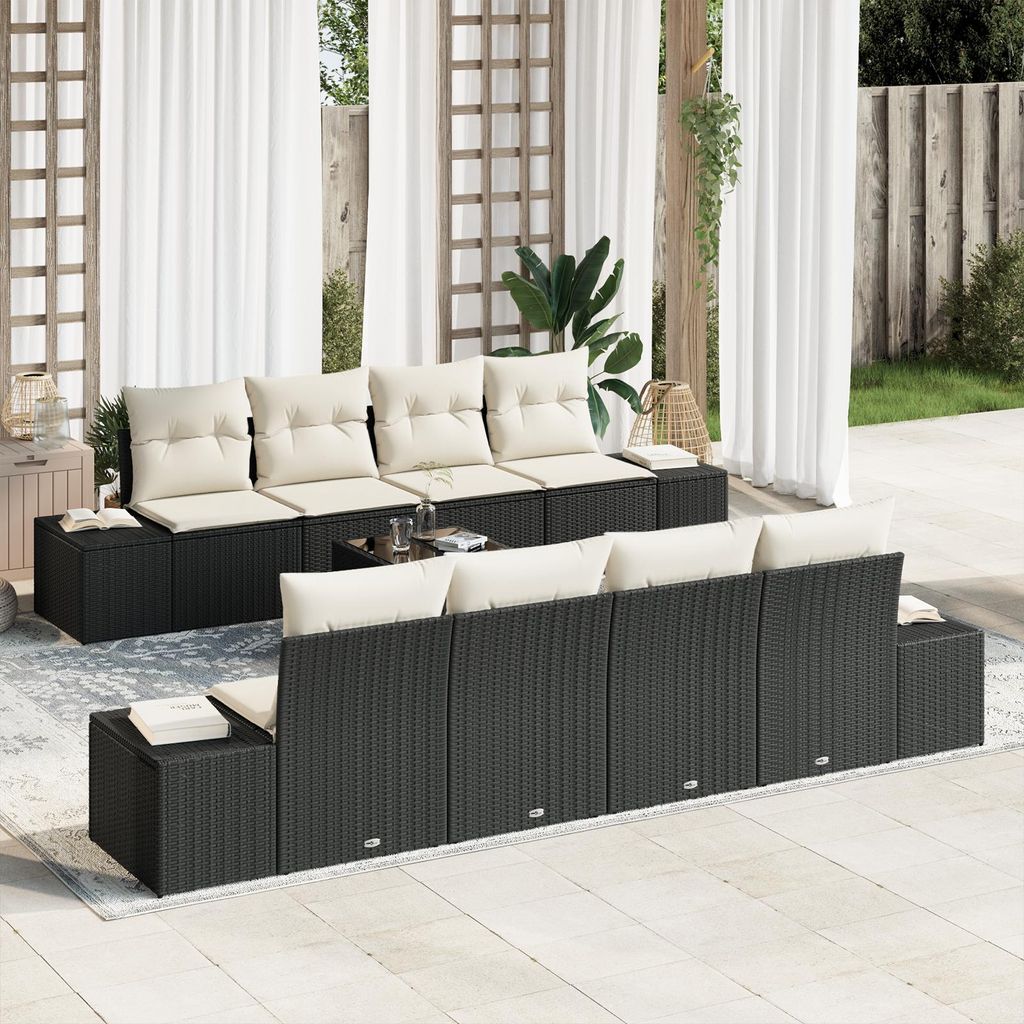 Eleganten-Stil Gartenlounge Set 7-tlg. Garten-Sofagarnitur mit Kissen Schwarz Poly Rattan - Terassenmöbel Gartenmöbel DE9425450