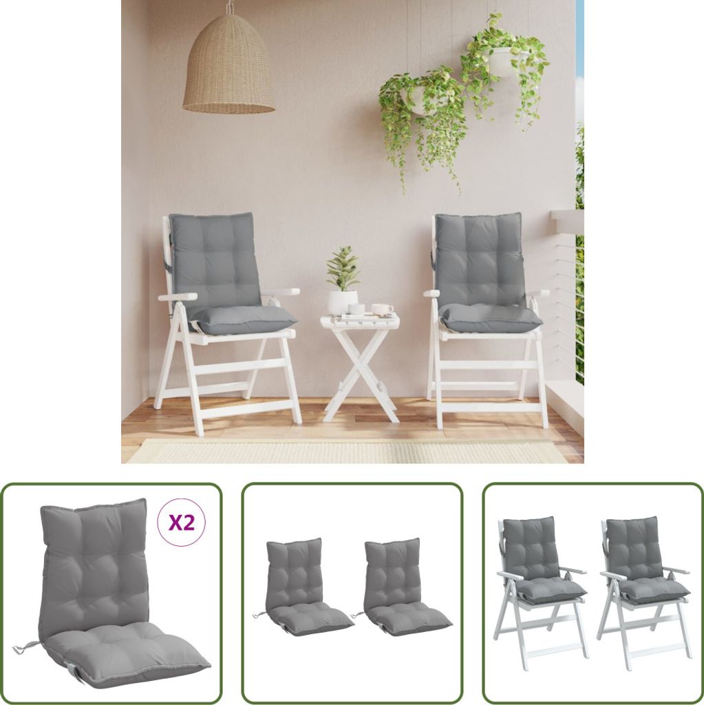 The Living Store Niedriglehner-Auflagen 2 Stk. Grau Oxford-Gewebe