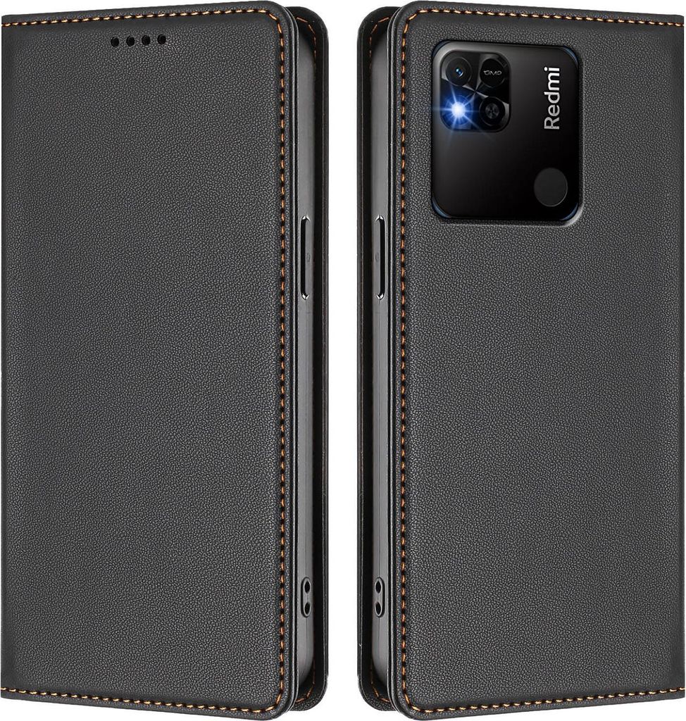 Handyhülle für Xiaomi Redmi 10A/Redmi 9C, Kunstleder Klapphülle Stoßfeste Magnetische Hülle mit Ständer Schwarz