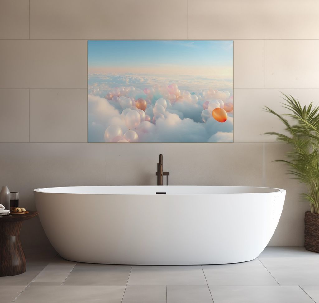 Wallario wasserfestes Poster selbstklebend 70 x 100 cm, Schwebende Träume, Badezimmerposter Spritzschutz mit Hochglanzoberfläche in Glasoptik