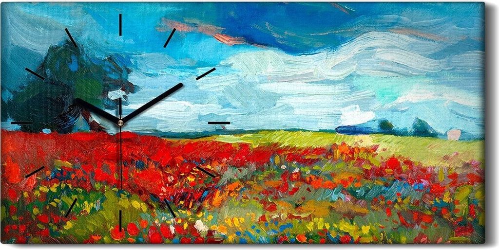 Küchenuhr Bürouhr Leinwand Uhr Geräuschlos Kunstdruck 60x30 Feldmohnblumen - schwarze Hände