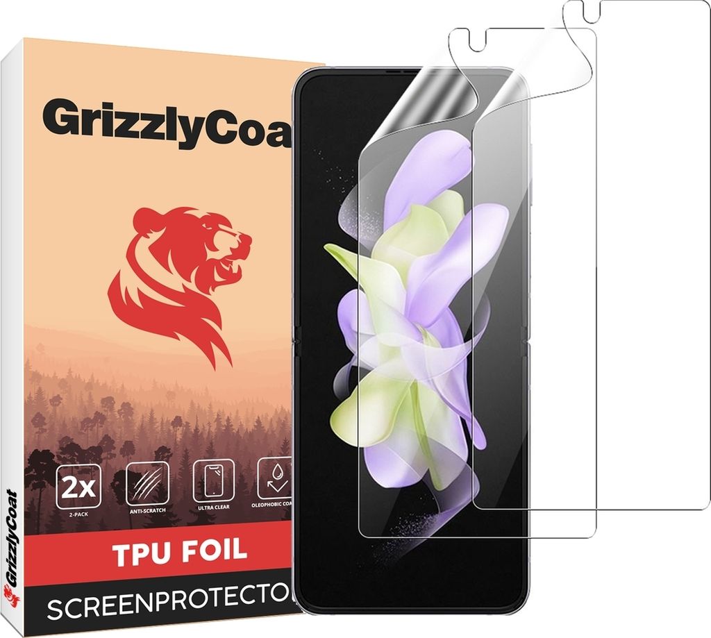 GrizzlyCoat Samsung Galaxy Z Flip 4 Hydrogel TPU Displayschutz - Hüllenfreundlich + Applikator (2er Pack)