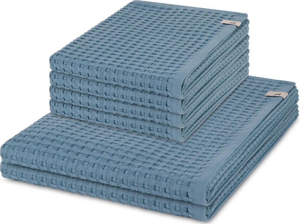 Möve Piquee 4 X Handtuch 2 X Duschtuch im Set Strukturierte Waffelpiquée-Oberfläche, Extra saugfähig und weich, Mit praktischem Kordelaufhänge...