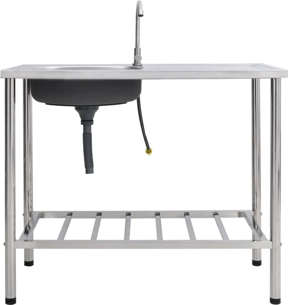 Évier de jardin portable en inox avec robinetterie pour extérieur
