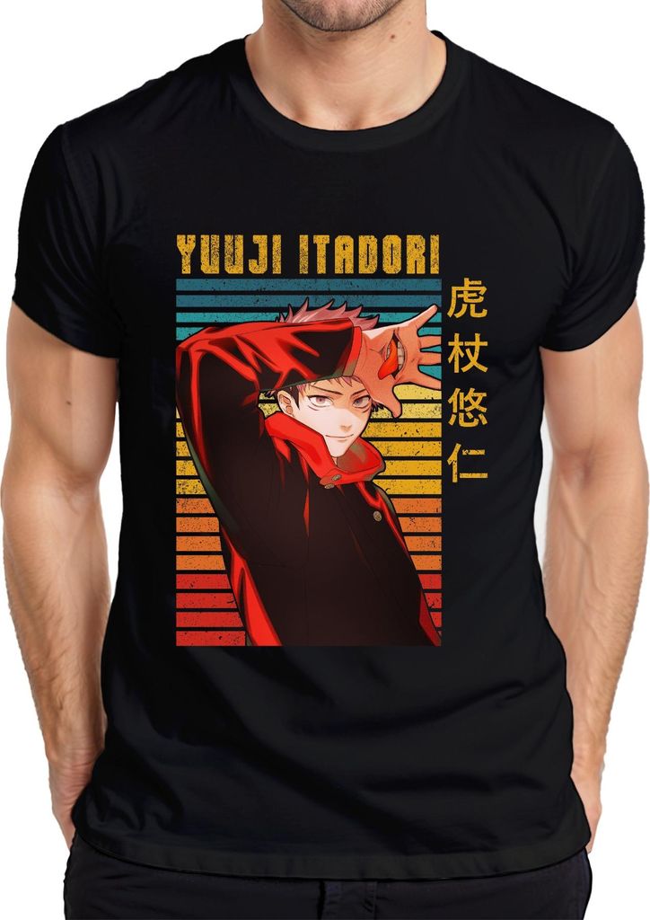 Yuji Itadori Jujutsu Kaisen Anime Manga Fan Geschenk Retro Herren T-Shirt, Schwarz, S