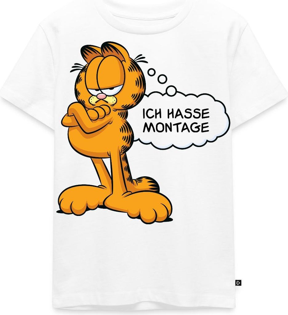 Spreadshirt Garfield Ich Hasse Montage Lustiger Spruch Kinder Premium T-Shirt, 98/104 (2 Jahre), Weiß