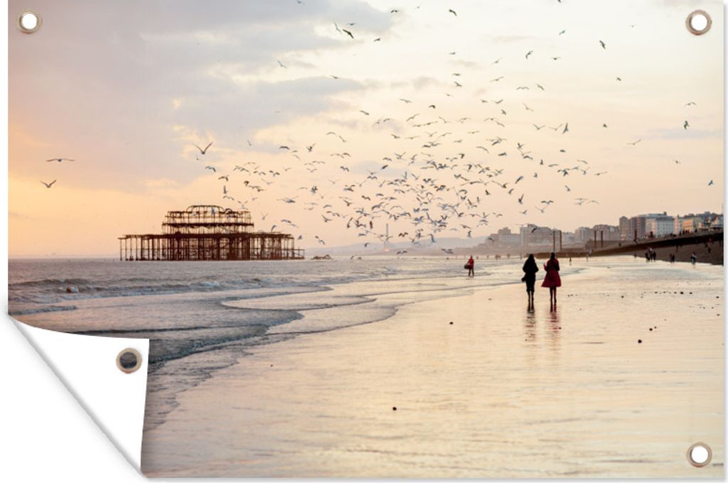 MuchoWow 120x80 cm Outdoor-Poster Gartendeko Sichtschutz Garten Poster für den Garten Strand - Brighton - England