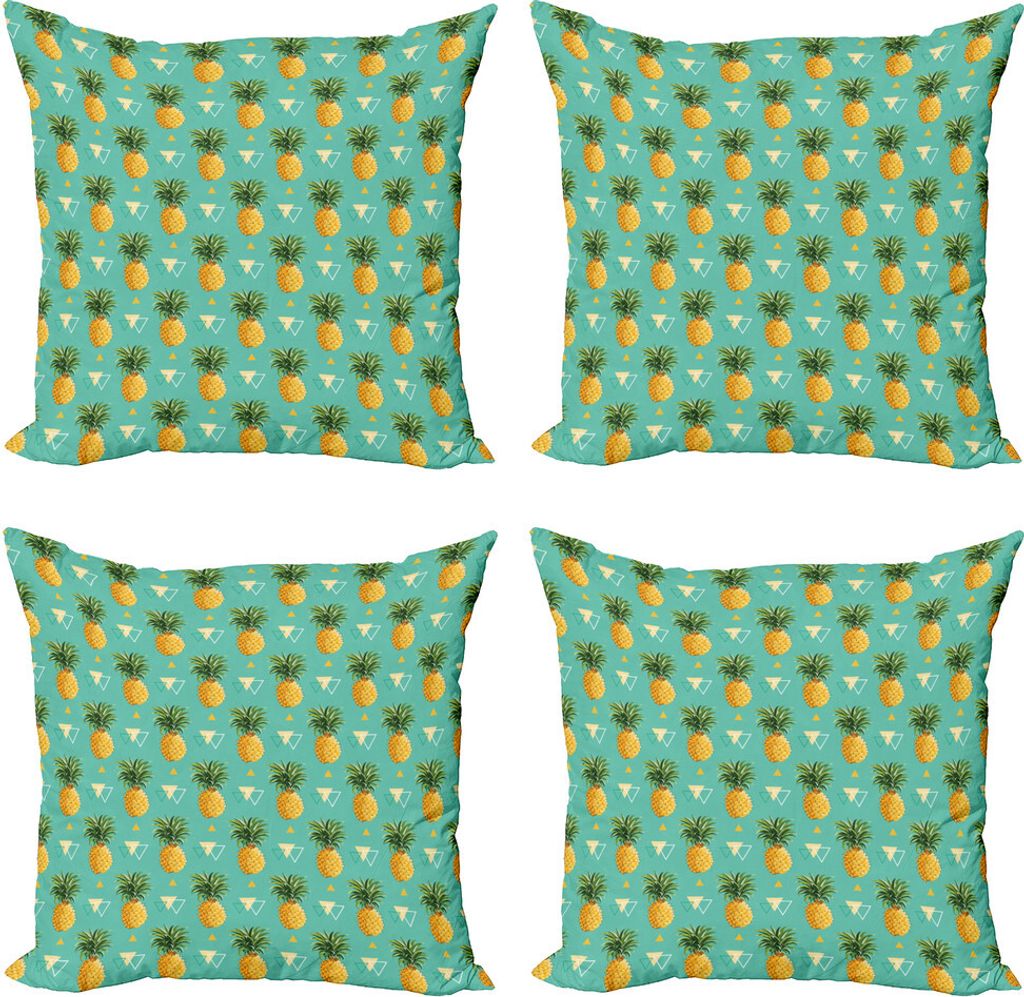 ABAKUHAUS Ananas Kissenbezug Set (4 Stück), Hipster Früchte, Moderner Doppelseitiger Digitaldruck, 45 cm x 45 cm, Turquoise Ginger Grün