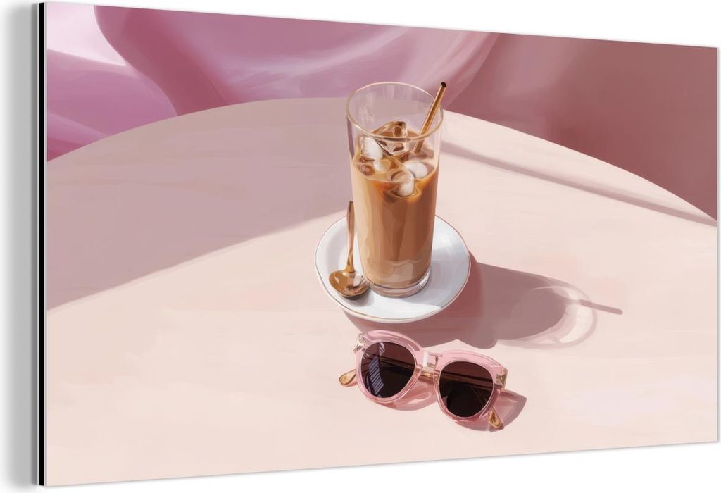 MuchoWow Wanddekoration Metall Metallbild Wandkunst 80x40 cm Eiskaffee - Sonnenbrille - Gold MuchoWow Aluminium Gemälde - Wanddekoration - Alubild